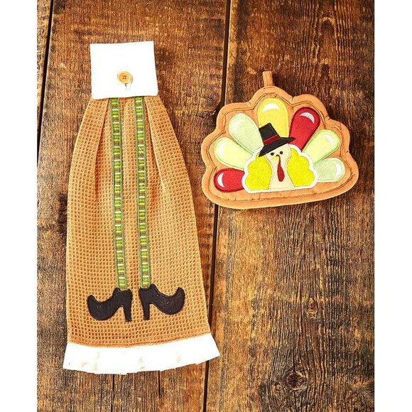 Turkey with Legs Hanging Kitchen Towel Potholder Thanksgiving Holiday Gift NEW - Picture 2 of 2